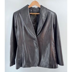 Vintage Chosen Couture XL Black Leather Blazer Jacket Women's Mid Length Parisia